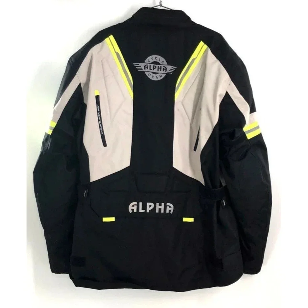 Alpha Cycle Gear Motorcycle Riding Jacket Black Gray Hi‑Vis Men 3XL Armor Padded